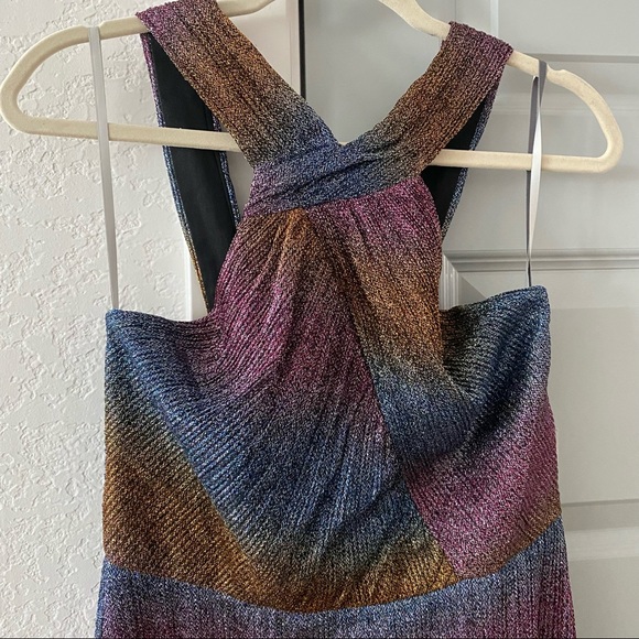 NWT Monique Lhuillier Halterneck Rainbow Shine Metallic Midi Dress - Picture 5 of 7